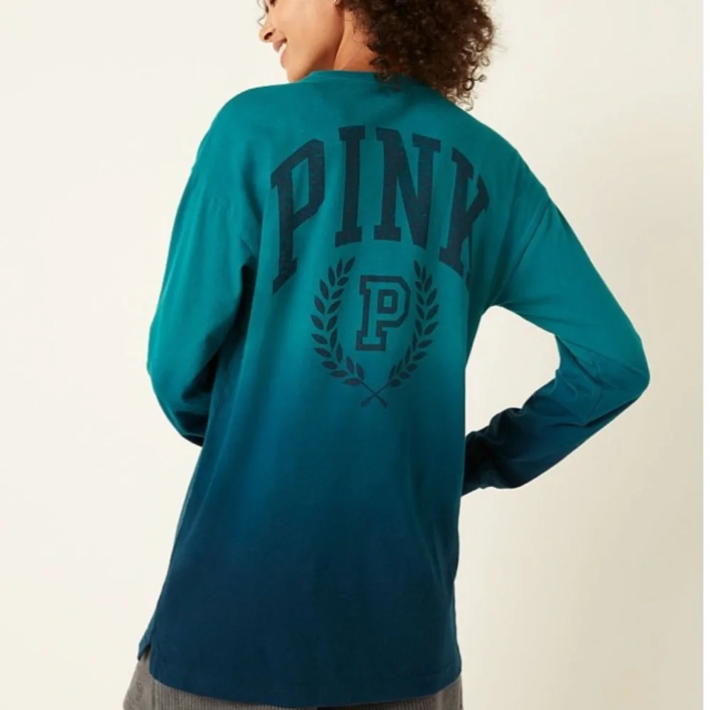 VS VICTORIAS SECRET PINK CAMPUS LONG SLEEVE TEE TOP DEEP LAKE DIP DYE M